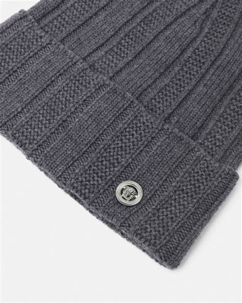 Medusa Ribbed Knit Beanie Gray 